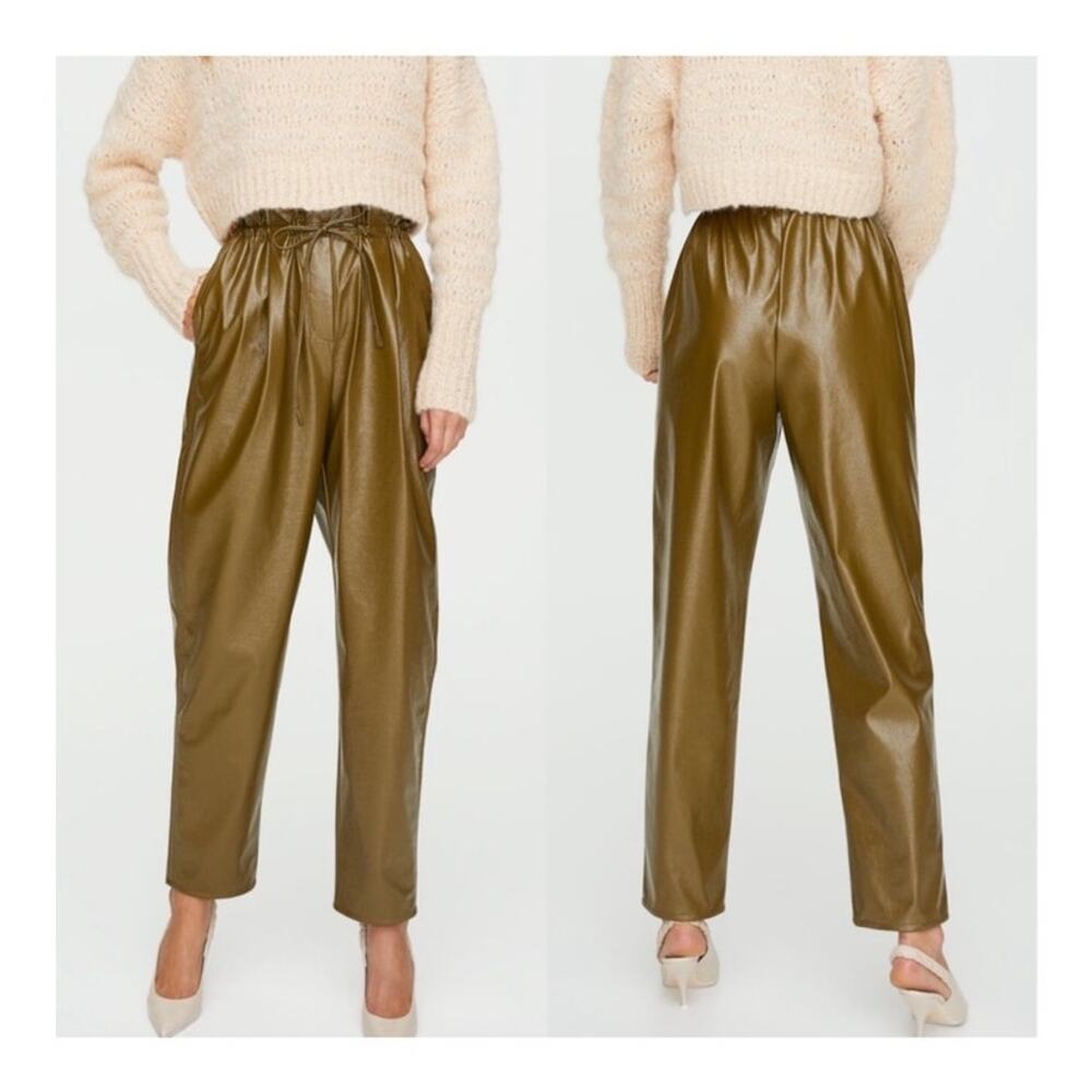 Aritiza Wilfred Jive Faux Leather Paperbag Green Pant size Small